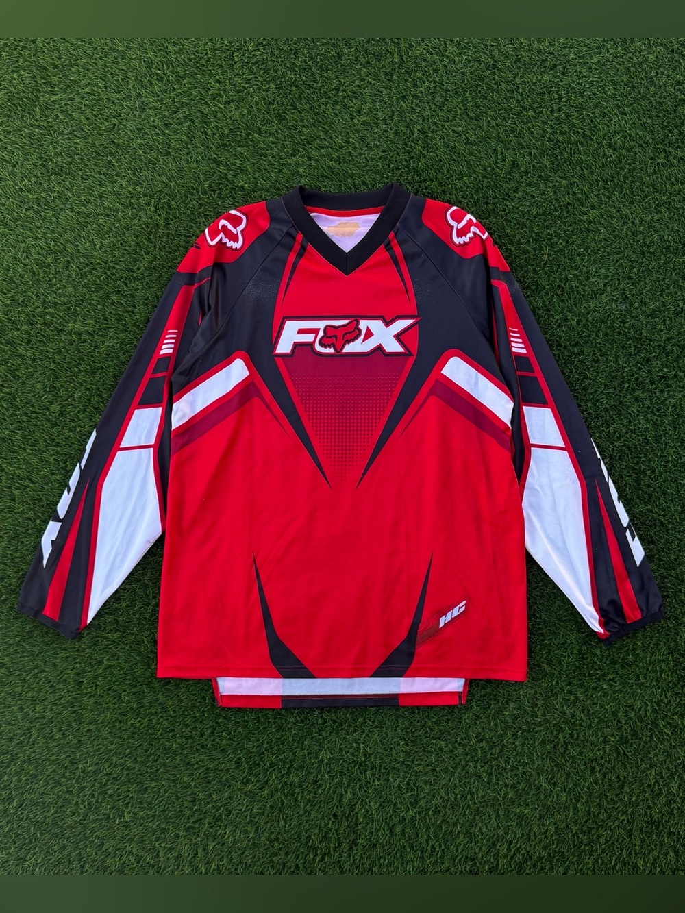 Vintage 2000s Fox Racing Motocross Jersey Long Sleeve Red Black Polyester Sz XL